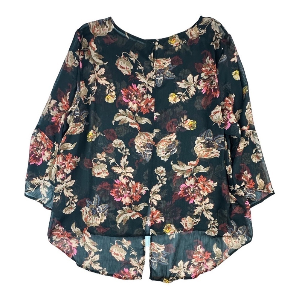 Signature Collection Hi Low Black Floral Sheer Blouse Size 3X